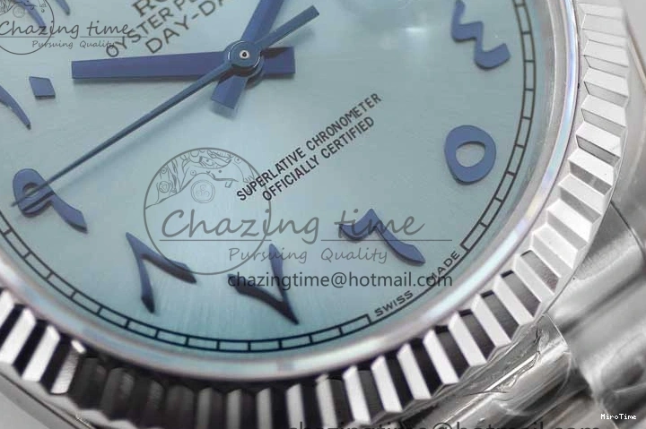 MiroTime 0219 Comfortable Day Date 40mm SS 904L Steel TWF 1:1 Best Edition Ice Blue Arabic Dial on SS Bracelet A 2357